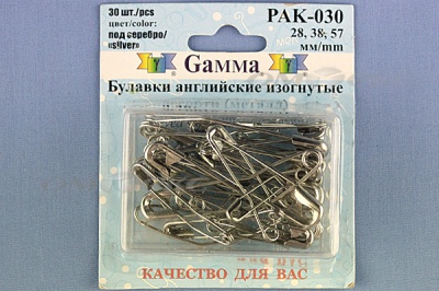 Булавки английские РАК-030 изогнутые, ассорти в блистере 30 шт.  - купить в Соликамске. Цена: 249.83 руб.