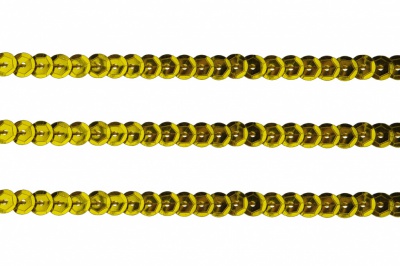 Пайетки "ОмТекс" на нитях, SILVER-BASE, 6 мм С / упак.73+/-1м, цв. А-1 - т.золото - купить в Соликамске. Цена: 468.37 руб.