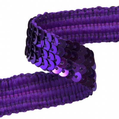 Тесьма с пайетками 12, шир. 20 мм/уп. 25+/-1 м, цвет фиолет - купить в Соликамске. Цена: 786.13 руб.