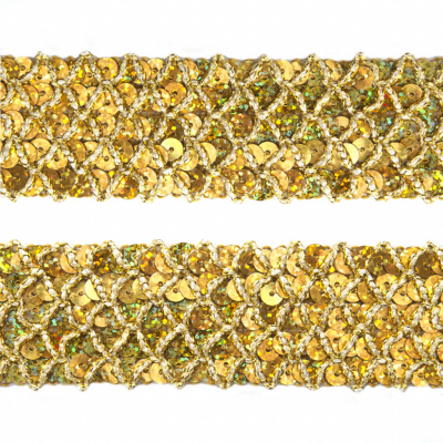 Тесьма с пайетками D16, шир. 35 мм/уп. 25+/-1 м, цвет золото - купить в Соликамске. Цена: 1 281.60 руб.