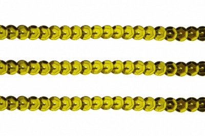 Пайетки "ОмТекс" на нитях, SILVER-BASE, 6 мм С / упак.73+/-1м, цв. 7 - св.золото - купить в Соликамске. Цена: 468.37 руб.