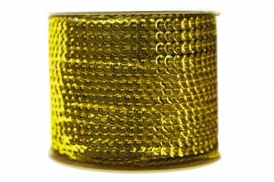 Пайетки "ОмТекс" на нитях, SILVER-BASE, 6 мм С / упак.73+/-1м, цв. 7 - св.золото - купить в Соликамске. Цена: 468.37 руб.