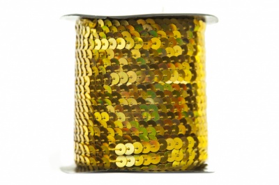 Пайетки "ОмТекс" на нитях, SILVER SHINING, 6 мм F / упак.91+/-1м, цв. 48 - золото - купить в Соликамске. Цена: 356.19 руб.