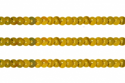 Пайетки "ОмТекс" на нитях, SILVER SHINING, 6 мм F / упак.91+/-1м, цв. 48 - золото - купить в Соликамске. Цена: 356.19 руб.