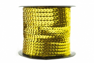 Пайетки "ОмТекс" на нитях, SILVER-BASE, 6 мм С / упак.73+/-1м, цв. А-1 - т.золото - купить в Соликамске. Цена: 468.37 руб.