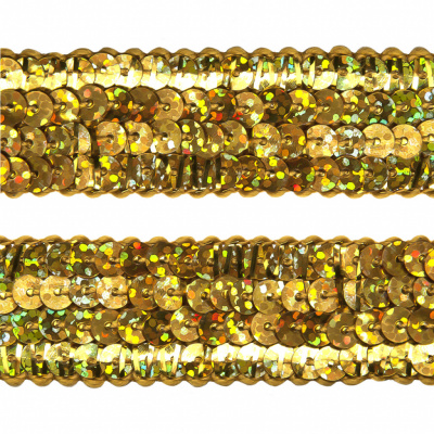 Тесьма с пайетками D16, шир. 20 мм/уп. 25+/-1 м, цвет золото - купить в Соликамске. Цена: 786.13 руб.